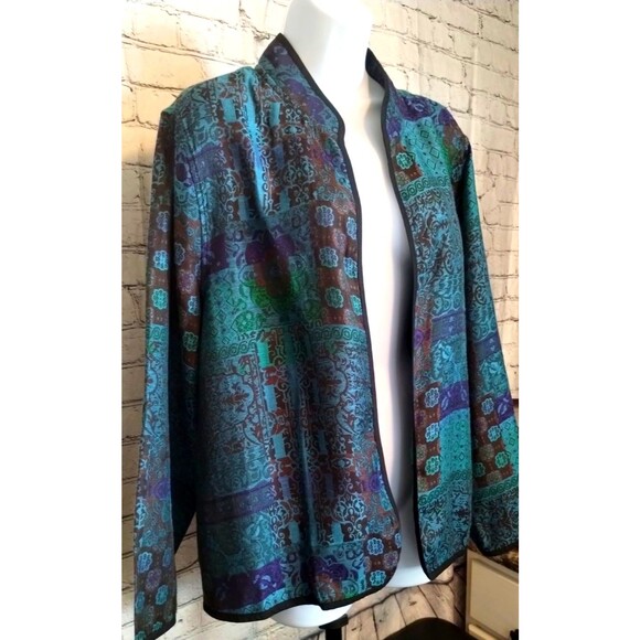 Serengeti Jacket Blazer Top Size 1X Blue Green Open Front - Picture 3 of 8